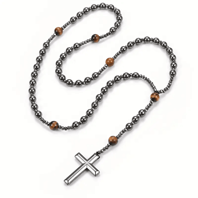#ad Fashion Men Bright Black Cross Natural Stone Black Gallstone Necklace Gift New $18.98