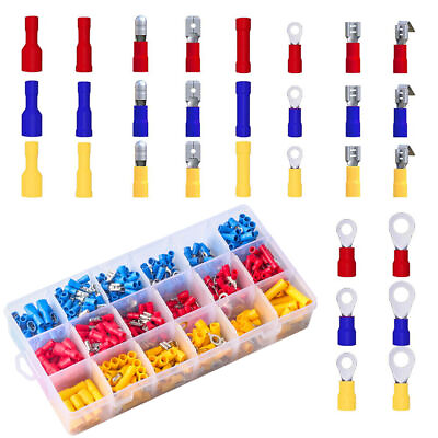 #ad 102 1200Pcs Insulated Wire Terminal Crimp Connector Ring Butt Spade Assorted Kit $7.99