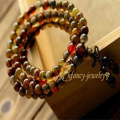 #ad 6mm natural agate 108 pray malas prayer beads bracelet Beaded Handmade Fabric $9.90
