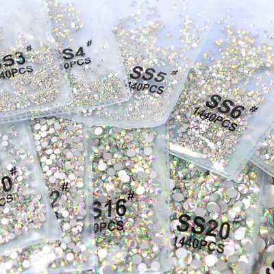 #ad #ad 1440pcs Crystal AB Rhinestones FlatBack Glitter Diamond Gems 3D Nail Art Decor $1.98