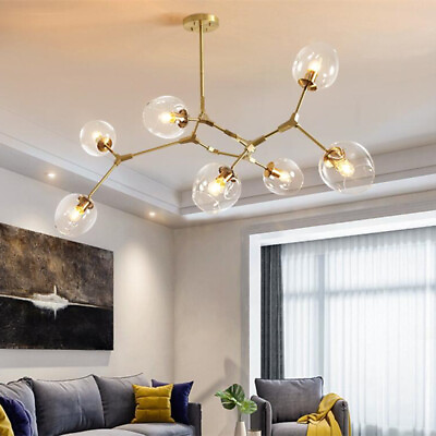 Modern Molecule Glass 7 Lights Chandelier Metal Branch Light LED Ceiling Lamps $80.83