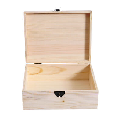 #ad Wooden Storage Box with Hinged Lid and Locking Key Wooden Jewelry Box Lock Box $18.89