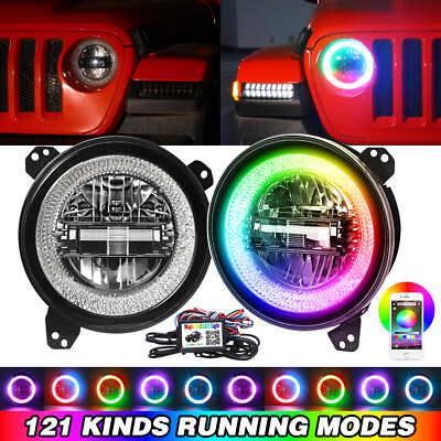 Newest RGB 9quot; Inch Round LED Headlights Halo DRL For Jeep Wrangler JL 2018 2022 $399.99