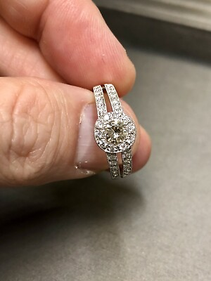 #ad Estate 14K White Gold Bezel Set Diamond Engagement Ring .85cttw Sz 7.5 $652.50