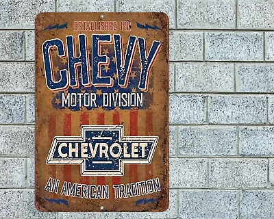 #ad Chevrolet Chevy Motor Sign Aluminum Metal 8quot;x12quot; Garage Man Cave Rustic Retro $12.99