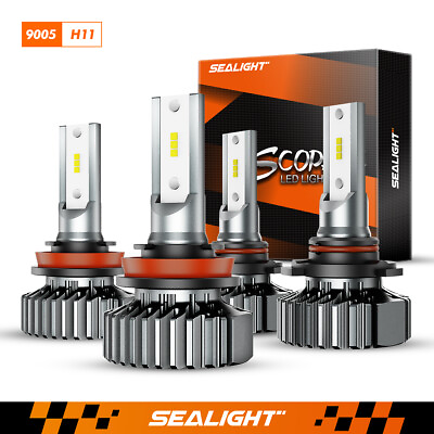 #ad SEALIGHT H11 9005 LED High Low Beam Headlight Bulbs Combo 120W 6000K Cool White $69.99