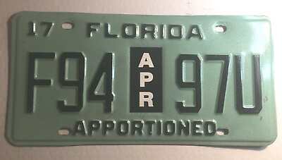 #ad Vintage Florida License Plate Apportioned 2017. Very Good Condition as Shown $16.99
