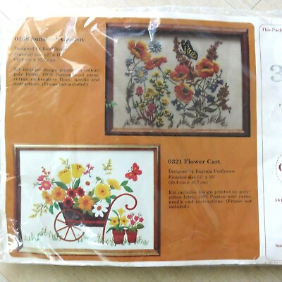 #ad Vintage 1981 The Creative Circle FLOWER CART # 321 Embroidery Kit New Old Stock $29.49
