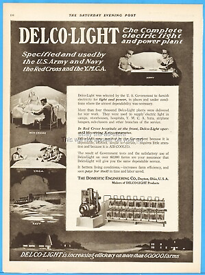 #ad 1919 Delco Light Generator Domestic Engineering Co Dayton OH Ad WWI Army Navy Ad $20.69
