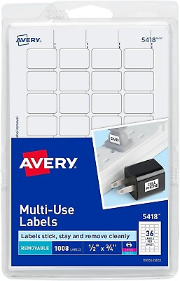 #ad #ad Avery Removable Print or Write Labels White 0.5 x 0.75 Inches Pack of 1008 $8.99