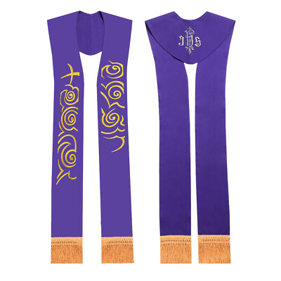 #ad Clergy Stole Priest Embroidered Stole Priest IHS Purple $26.99