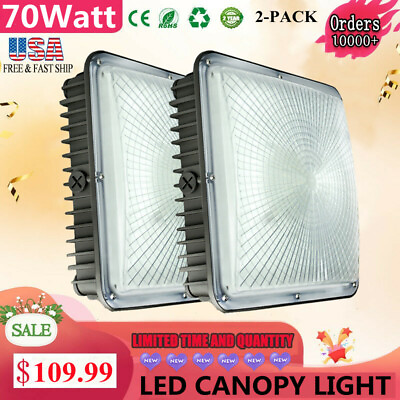 #ad LED Canopy Light Outdoor Ceiling Garage Lighting 70W 8400Lm Bright White 2 Pack $88.00