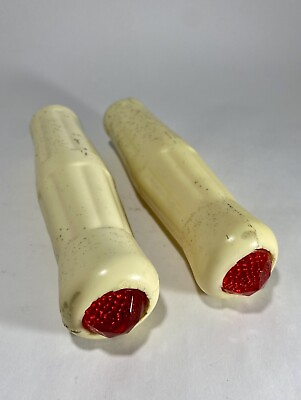 #ad Antique Jeweled Coke Bottle Bicycle Grips Glass Gem Pair White Red Rare Vintage $149.00