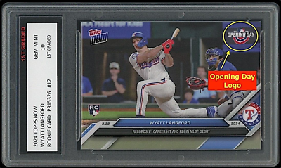 #ad Wyatt Langford 2024 Topps Now 1st Graded 10 Opening Day Logo Rookie Card Rangers $33.75