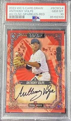 #ad Anthony Volpe Auto 2023 Wild Card 5 Draw Red Sparkle Rookie Signature 2 PSA 10 $599.99