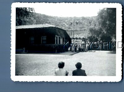 #ad FOUND Bamp;W PHOTO G2755 VIEW BEHIND WOMEN SITTINGPEOPLE BY STRUCTURE $6.98