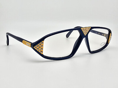 #ad Cazal Mod 199 Col 618 Metallic Blue Gold Rhinestone Eyeglasses Frame W Germany $235.99