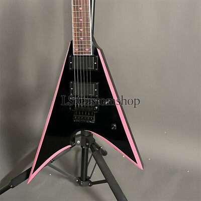 #ad FR Bridge Pink Edge Pinstripes V Shape Electric Guitar Solid Rosewood Fretboard $221.35