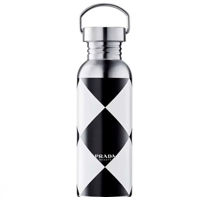 #ad PRADA Water Bottle 16 oz Black White Diamond Print Stainless Steel Screw Top EUC $95.00