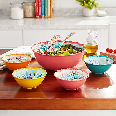 #ad Fresh Floral 7 Piece Melamine Serving Bowl Set $14.40