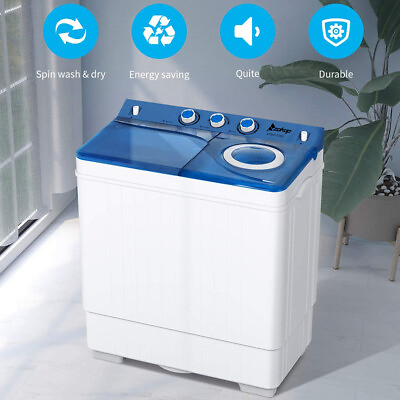 #ad 26lbs Portable Semi automatic Twin Tub Washing Machine W Built in Drain Pump $180.26