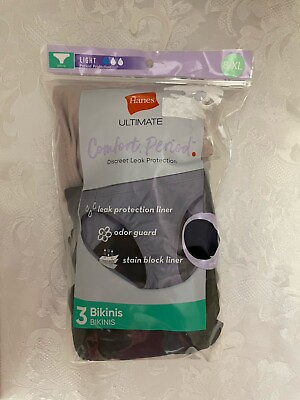 #ad Hanes Ultimate BIKINIS Light Comfort Period Protection 3 Pack Panties Size 8 XL $24.90