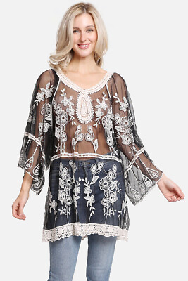 #ad ScarvesMe Classic Heart Pattern Embroidered Lace Swimwear Cover ups Tunic Dress $39.99