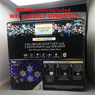 #ad Orchestra of Lights LED Projection Set with 3 Spotlights amp; Speaker Gemmy Nib $75.00