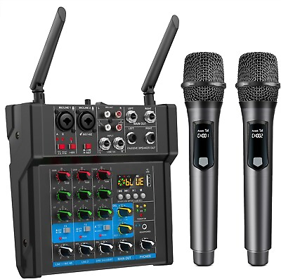 #ad 4 Channel Amplifier Audio Mixer 250w Sound Mixer With Dual Wireless Mic Sound $99.99