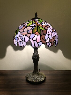 #ad Tiffany Style Table Lamp Purple Stained Glass Green Leave LED Bulb Included 19quot;H $125.99