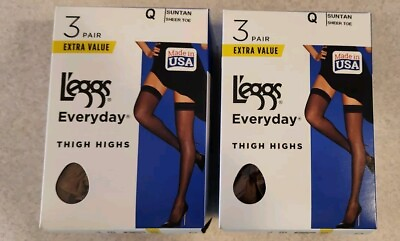#ad Leggs Everyday Thigh Highs SIZE Q Suntan Sheer Toe 6 PAIRS Q00K20 43261 #26824 $26.00