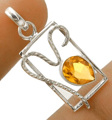 #ad Natural Citrine 925 Solid Genuine Sterling Silver Pendant Jewelry NW10 6 $26.99