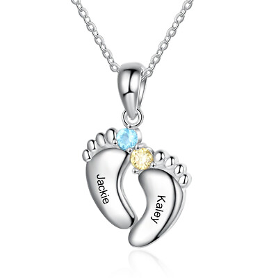 #ad Custom Name Birthstone Necklace with Baby Feet Pendant Personalized for Mothers $18.99