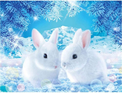 #ad Lovely White Rabbits Diamond Painting 5D Full Square Diamond Painting Kit for Ad $9.99