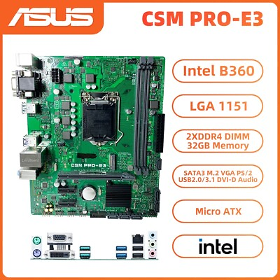 #ad ASUS CSM PRO E3 Motherboard M ATX Intel B360 LGA1151 DDR4 SATA3 M.2 DVI D VGA $115.00