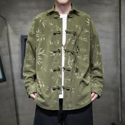 #ad New Men#x27;s Tang suit Chinese Style Corduroy jacket embroidery Coat buckle Tops $30.31