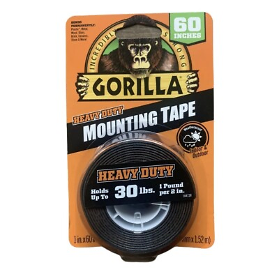 #ad Gorilla Heavy Duty MOUNTING TAPE Double Sided Black Holds 30 lbs 1quot; x 60quot; $10.00