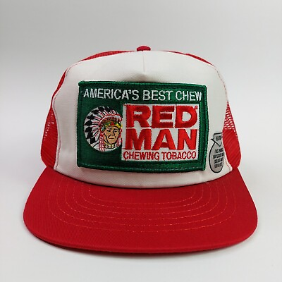#ad Vintage Red Man Chewing Tobacco Patch Hat Snapback Cap USA Made Mesh Trucker $21.99