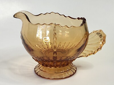 #ad New Martinsville Glass RADIANCE Amber Creamer w Fin Handle Depression Glass $12.50