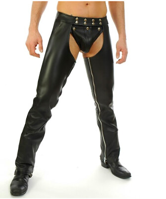 #ad Men#x27;s Real Leather Chaps With Detachable C. Piece Bikers Leather Chaps $125.00