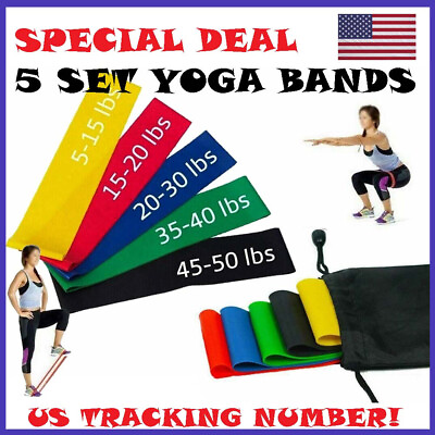 #ad Set of 5 Resistance Bands Workout Loop Exercise CrossFit Fitness Yoga Pilates $5.95