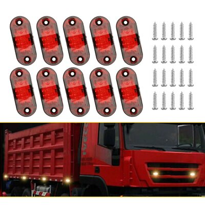 #ad 10pcs Red LED 12V Side Marker Lights Truck Trailer Clearance Bulb Waterproof PUS $12.99