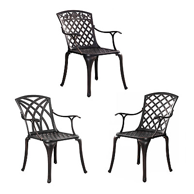 #ad Outdoor Patio Dining Set 2 Bistro Chairs Cast Aluminum Arm Dining Chairs Bronze $158.99