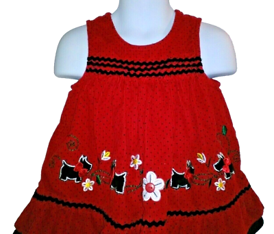 #ad Samara Girls Size 12 Months Red Black Corduroy Jumper Dress Embroidered Flowers $14.99