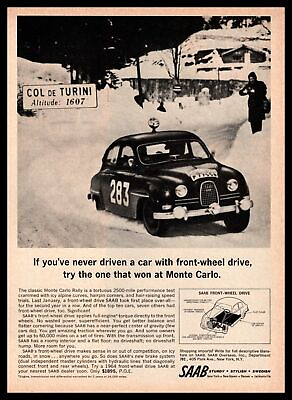 #ad 1964 Saab 96 Col de Turini French Alps Photo Monte Carlo Rally Race Car Print Ad $10.46