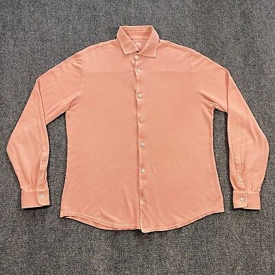 Fedeli Long Sleeve Polo Dress Shirt Mens EU 52 Light Pink Cotton Pique Button Up $63.99