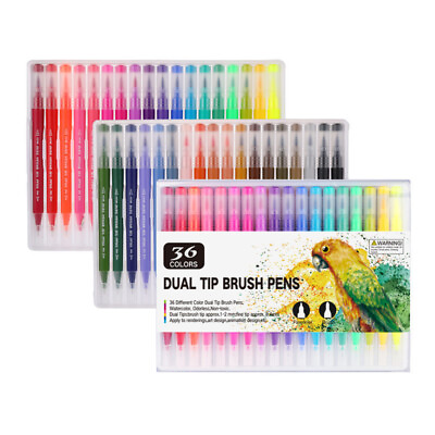 #ad 36pcs Lot Watercolor Brush Marker Pens Dual Tips Soft Fine Art Drawing Pen U $13.20