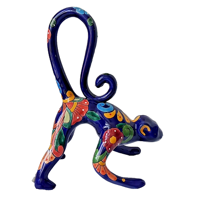 #ad Talavera Pottery Monkey Figure Mexican Ceramic Animal Sculpture Large Blue 14in $88.99