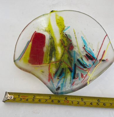 #ad Modern Multi Color Art Glass Dish With Ruffled Edge $23.00