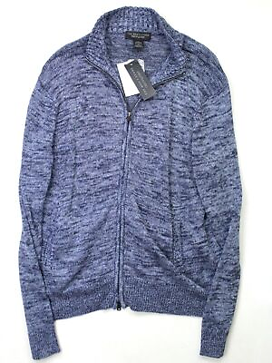 #ad The Mens Store Bloomingdales Linen Melange Knit Full Zip Sweater XL Navy Blue $13.86
